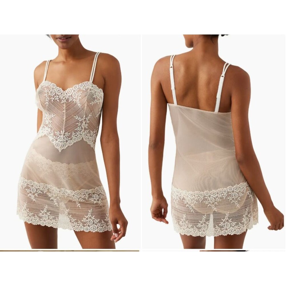 Wacoal Ivory Chemise Slip Sexy Lingerie Dress Lace Sheer Mesh Festival Stretch S
